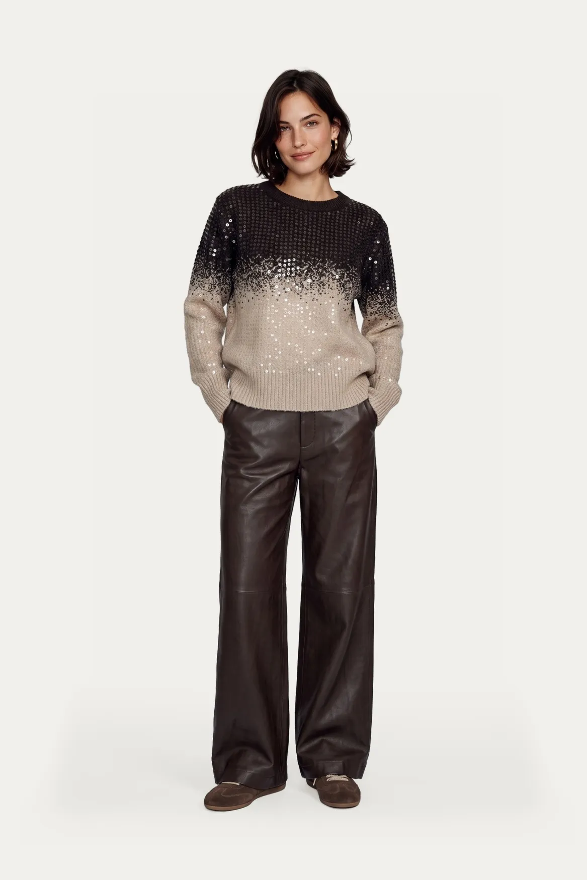 CS The Label Krissy Knit Pullover Dark Chocolate/Sand, gebreide trui